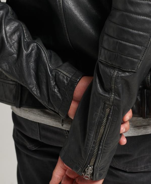 Superdry Hommes veste de moto en cuir D64Z920 vêtements noir