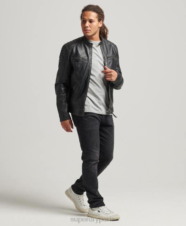 Superdry Hommes veste de moto en cuir D64Z920 vêtements noir