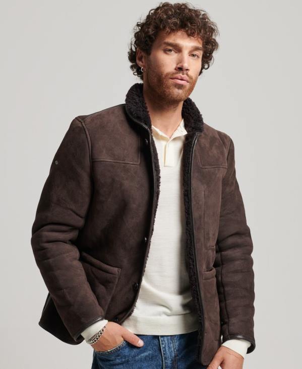 Superdry Hommes veste de pont en peau lainée D64Z4743 vêtements brun