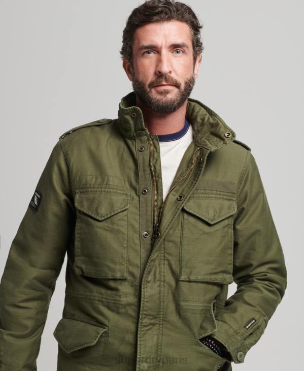 Superdry Hommes veste doublée militaire m65 field borg D64Z915 vêtements kaki