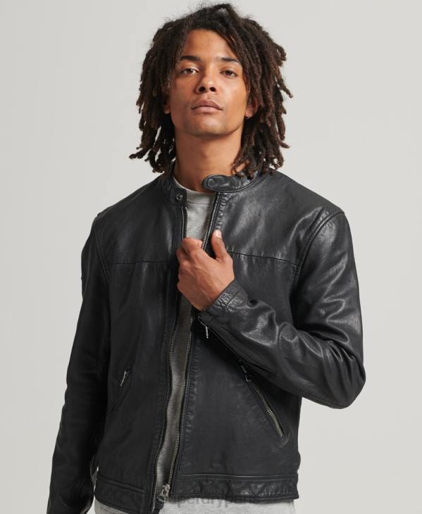 Superdry Hommes veste en cuir Heritage Sports Racer D64Z937 vêtements noir