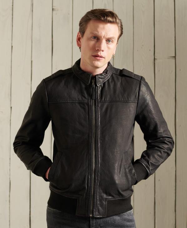 Superdry Hommes veste en cuir aviateur D64Z1195 vêtements noir