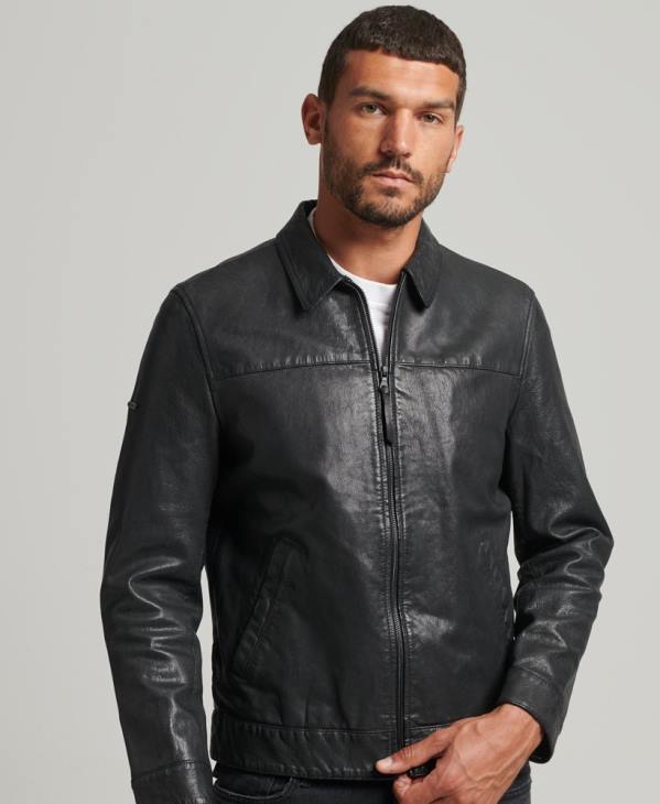 Superdry Hommes veste en cuir coupe slim coach D64Z948 vêtements noir