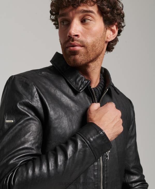 Superdry Hommes veste en cuir coupe slim coach D64Z991 vêtements noir