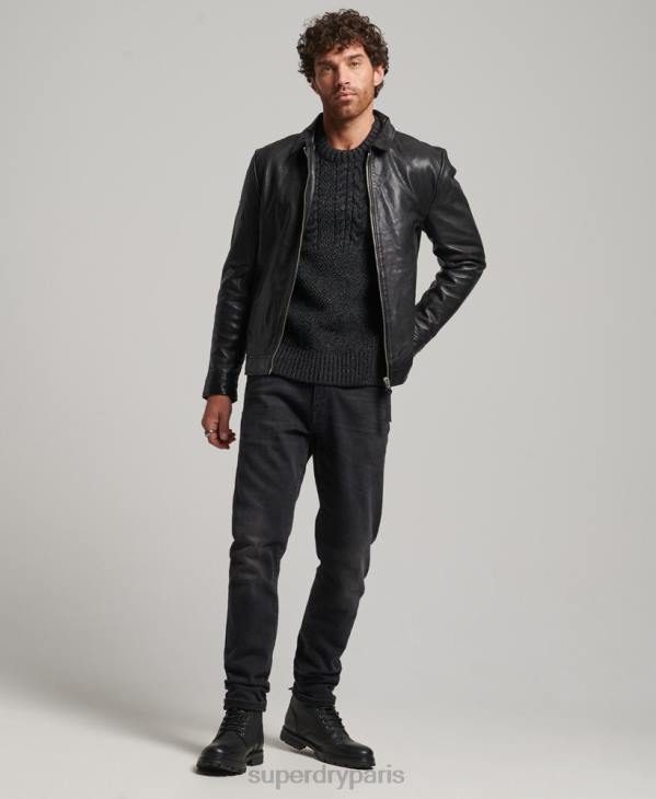 Superdry Hommes veste en cuir coupe slim coach D64Z991 vêtements noir