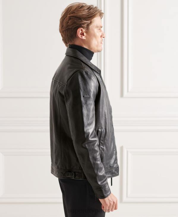 Superdry Hommes veste en cuir d'entraîneur des studios D64Z4781 vêtements noir