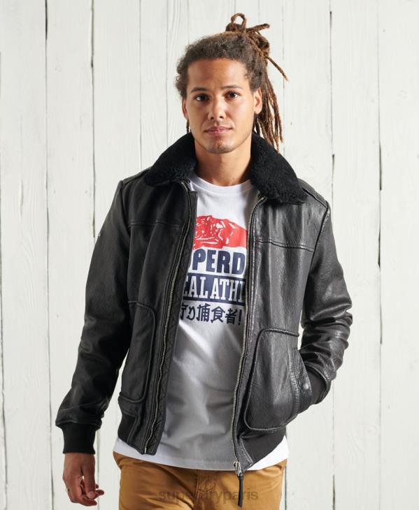 Superdry Hommes veste en cuir de vol aviateur D64Z4488 vêtements noir