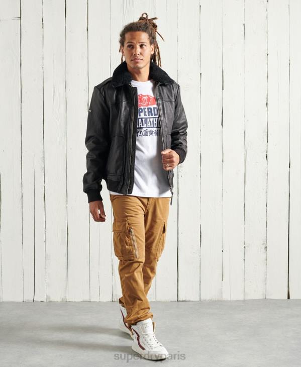 Superdry Hommes veste en cuir de vol aviateur D64Z4488 vêtements noir