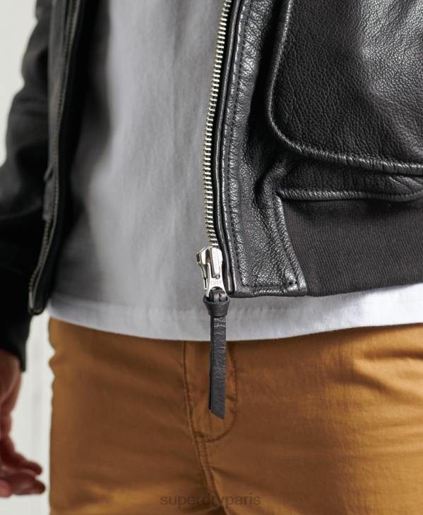 Superdry Hommes veste en cuir de vol aviateur D64Z4488 vêtements noir