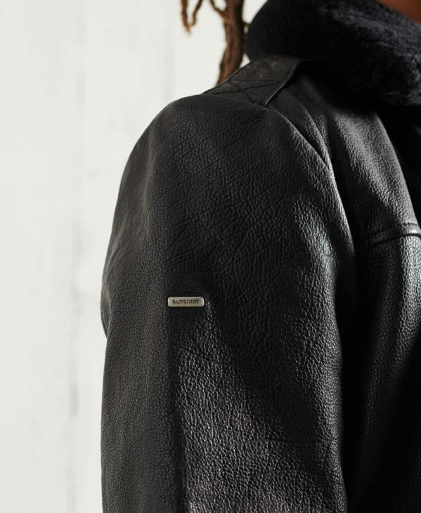 Superdry Hommes veste en cuir de vol aviateur D64Z4488 vêtements noir