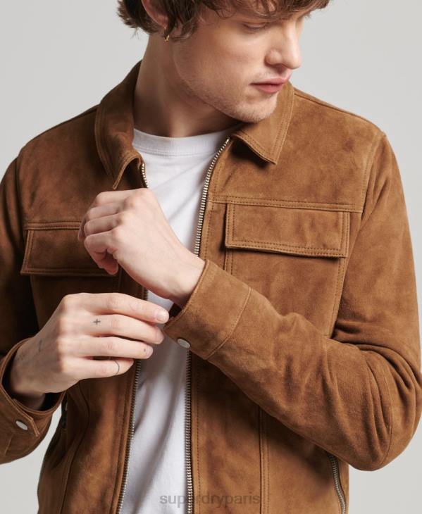 Superdry Hommes veste en daim des années 70 D64Z921 vêtements brun
