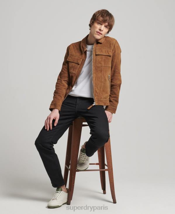 Superdry Hommes veste en daim des années 70 D64Z921 vêtements brun