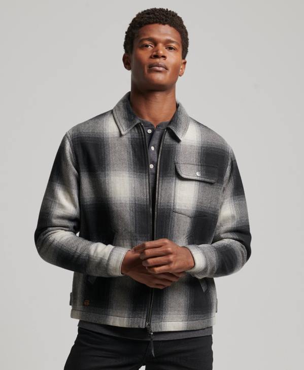 Superdry Hommes veste harrington vintage en laine D64Z4594 vêtements noir