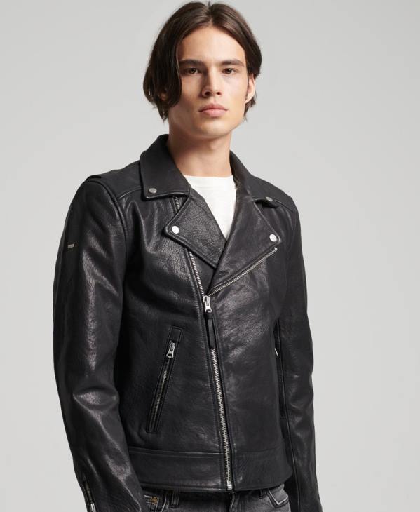 Superdry Hommes veste motard en cuir D64Z1060 vêtements noir