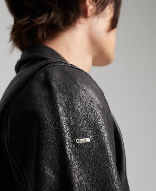 Superdry Hommes veste motard en cuir D64Z1060 vêtements noir
