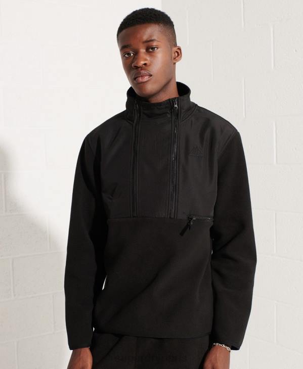 Superdry Hommes veste polaire demi-zippée sports de montagne D64Z5132 vêtements noir