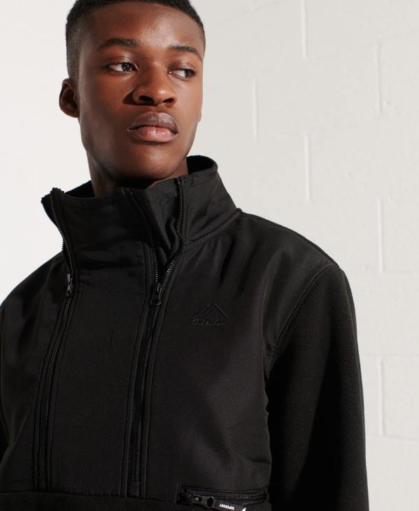 Superdry Hommes veste polaire demi-zippée sports de montagne D64Z5132 vêtements noir