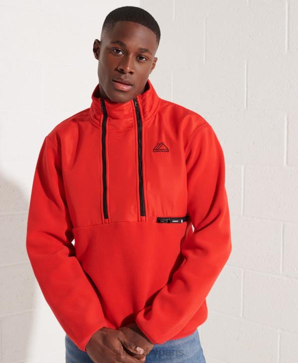 Superdry Hommes veste polaire demi-zippée sports de montagne D64Z5199 vêtements rouge