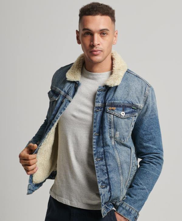 Superdry Hommes veste sherpa en jean D64Z4437 vêtements bleu