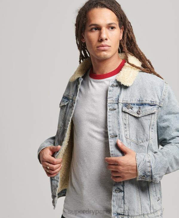 Superdry Hommes veste sherpa en jean D64Z4442 vêtements bleu