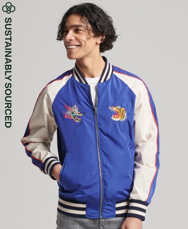 Superdry Hommes veste sukajan vintage D64Z1174 vêtements bleu